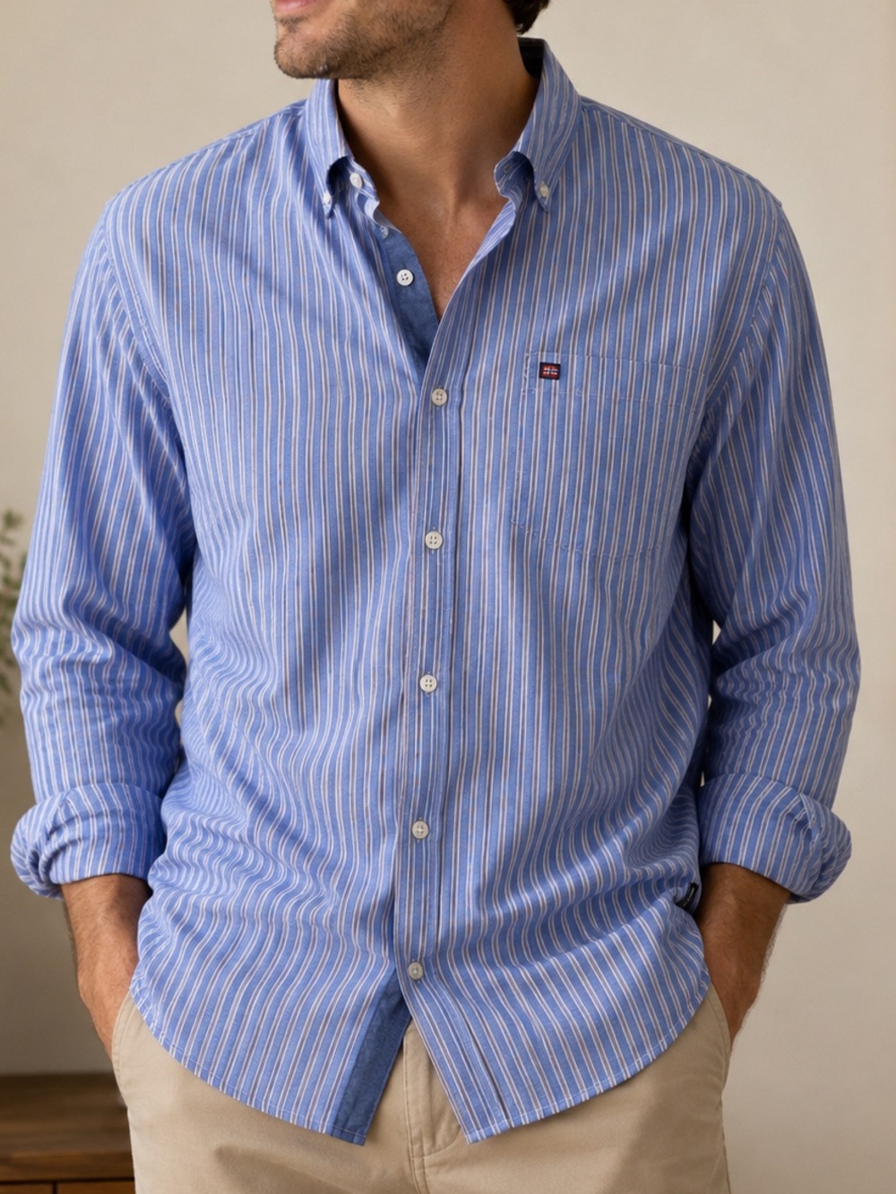 London Fog Modern Fit Blue Striped Button-Down Shirt Men’s XL 100% Cotton